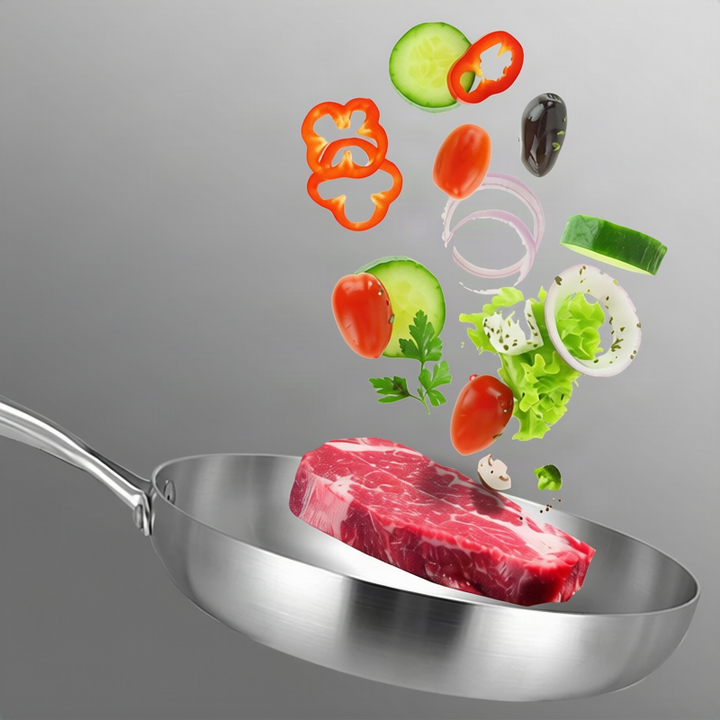 Frying pan stainless steel with glass lid, 3-layer