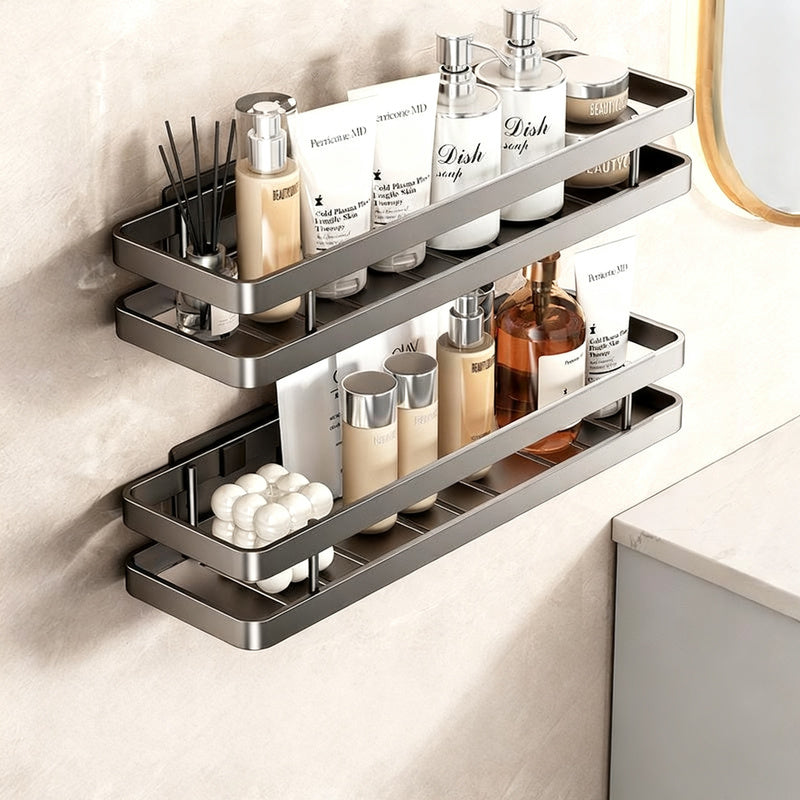 Stainless steel bath shelf without drilling