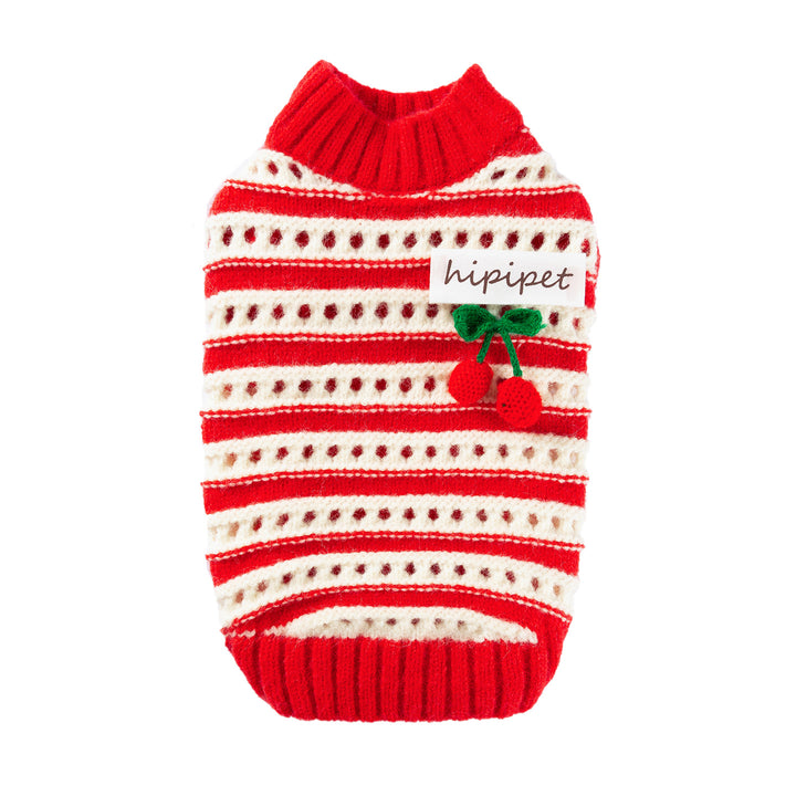 Knitted sweater for dogs with cherry pattern