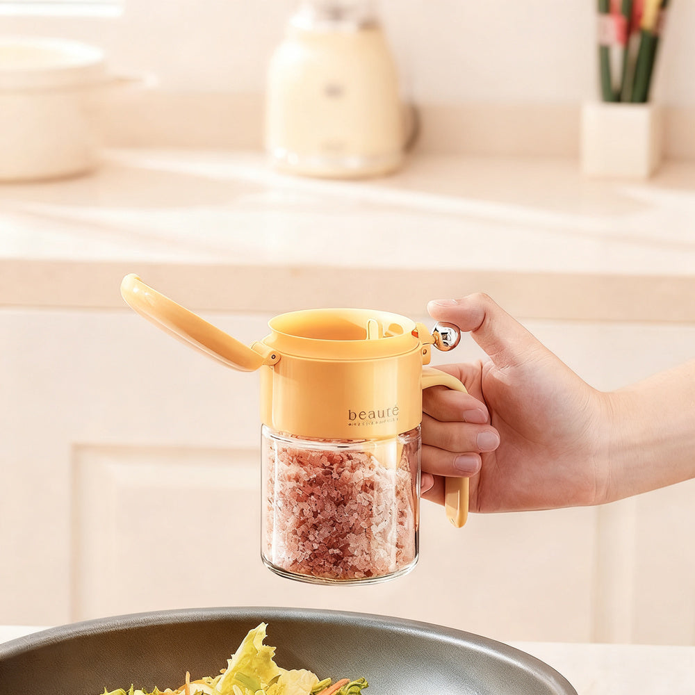 Spice jar with press lid, airtight sealed