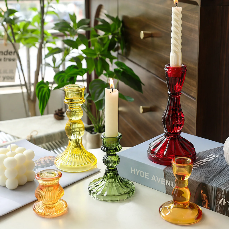 Colored glass candle holders, Nordic design