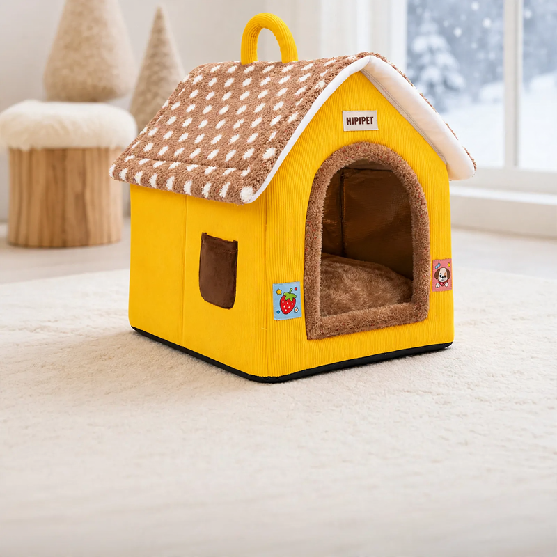 Closed pet house with roof, warm