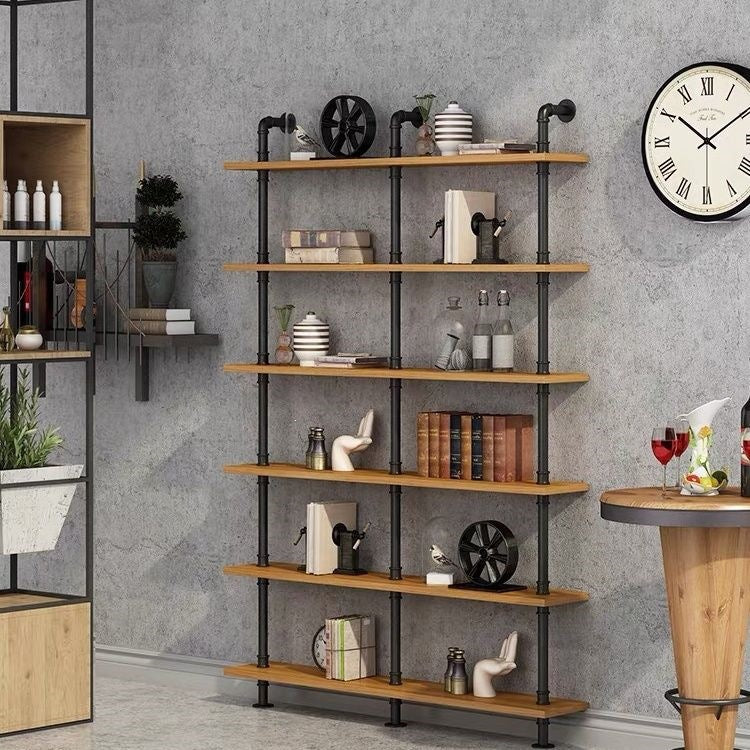 Wooden wall shelf, 140–240 cm, with metal brackets