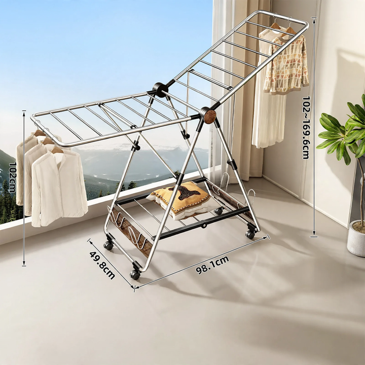 Stainless steel clothes drying rack, foldable, standing model