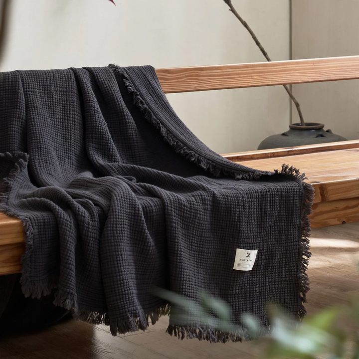 Four-layer cotton blanket, fringes, double color