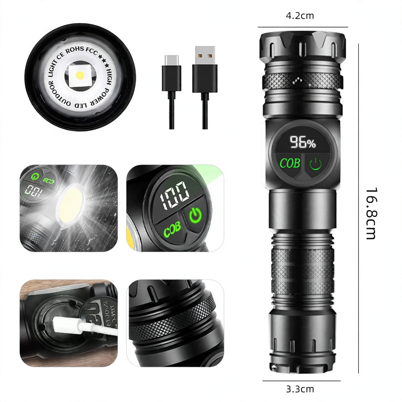 LED flashlight, aluminum, 300 mAh, focusable