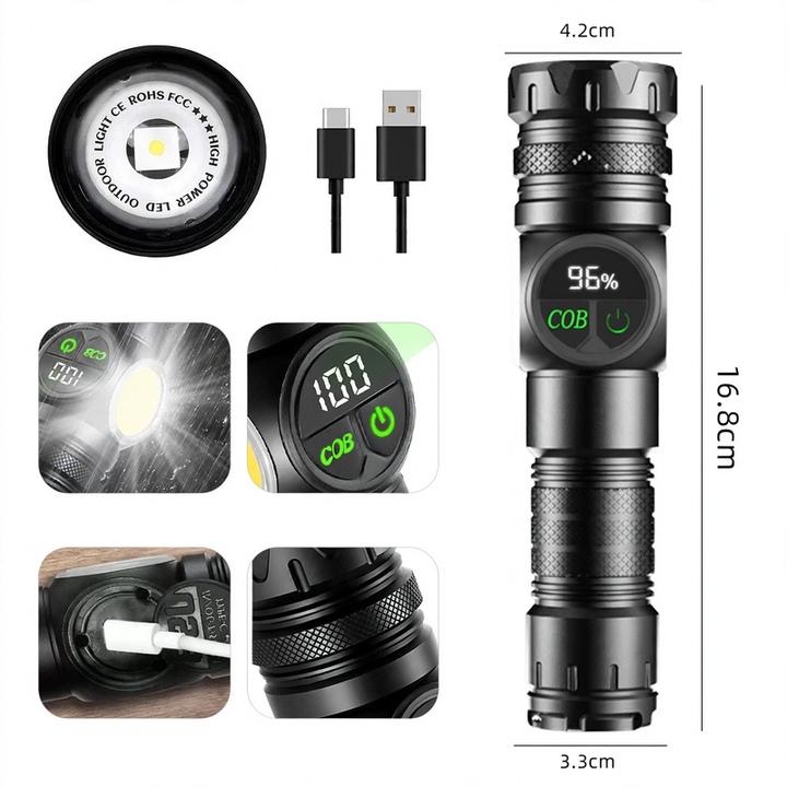 LED flashlight, aluminum, 300 mAh, focusable