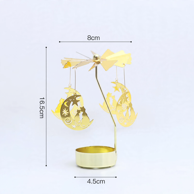 Rotating metal candle holder with scented candle