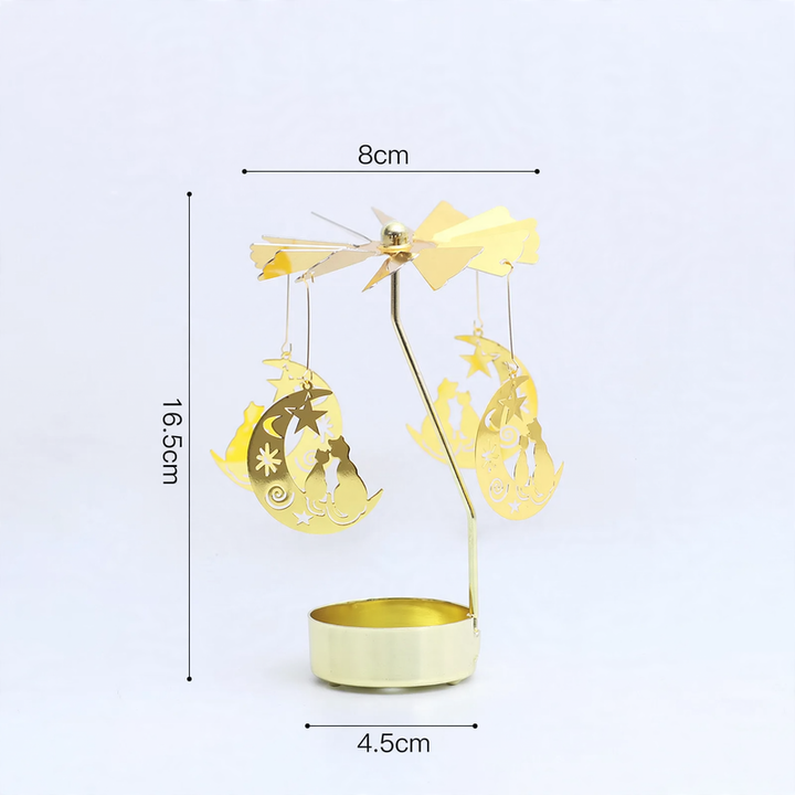 Rotating metal candle holder with scented candle