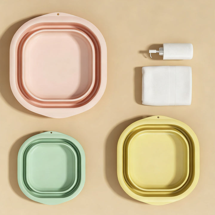 Folding plastic wash basin, portable