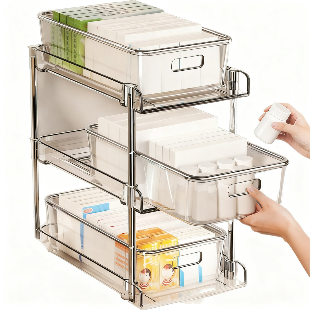 Transparent medication storage box with drawers