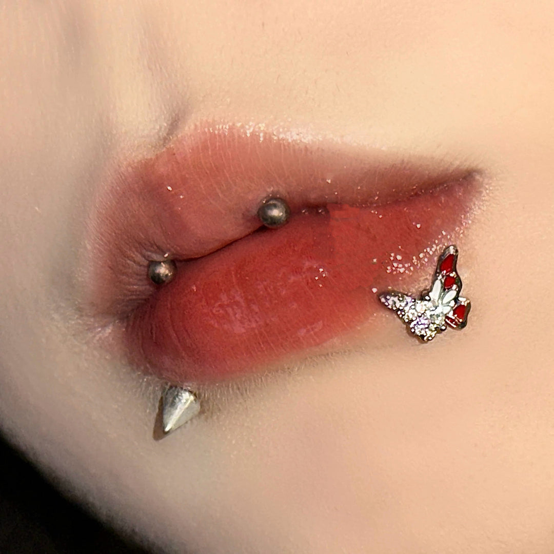 Lip studs stainless steel with rhinestones, various sizes