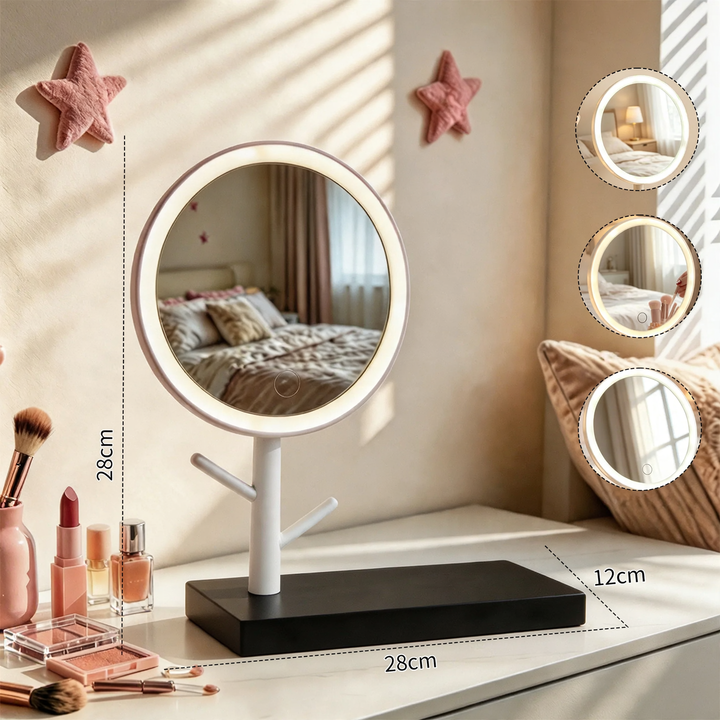 LED makeup mirror with smartphone holder