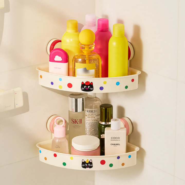 Triangle shelf with suction cup, wall-mounted