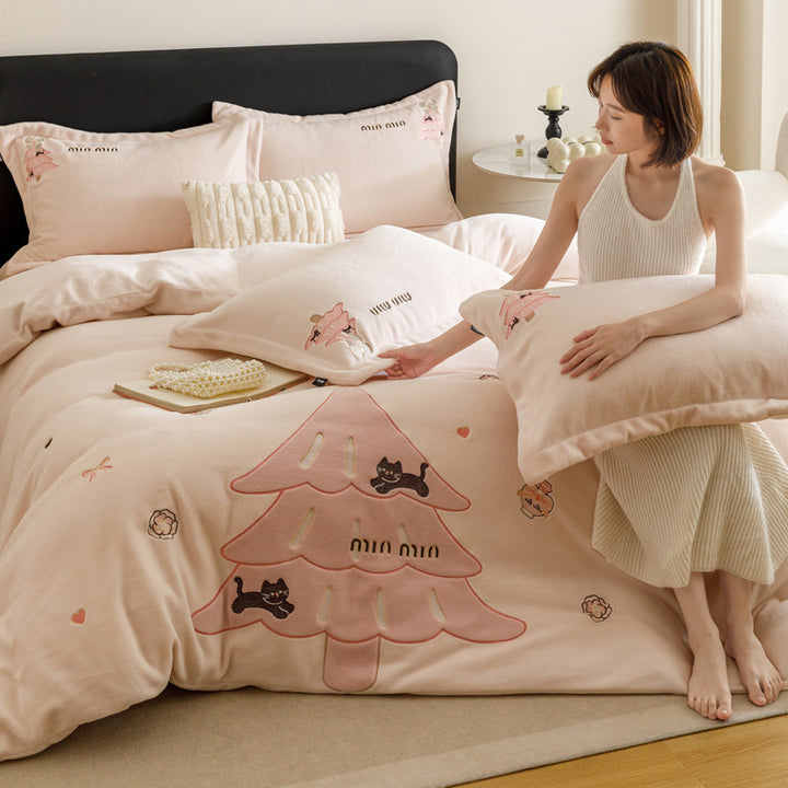 Bedding set, Christmas motif, 4-piece, fleece look