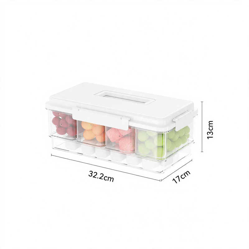 Divided food storage container with carrying handle, 1–2 L