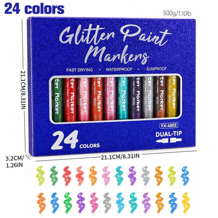 Double-headed marker with glitter effect