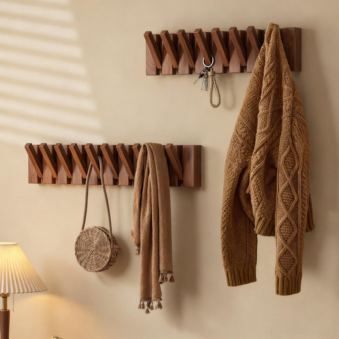 Wood Wall Rack Piano Keys Design, 4–12 Hooks