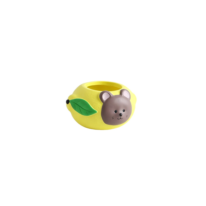 Flower pot bear and lemon, ceramic, painted