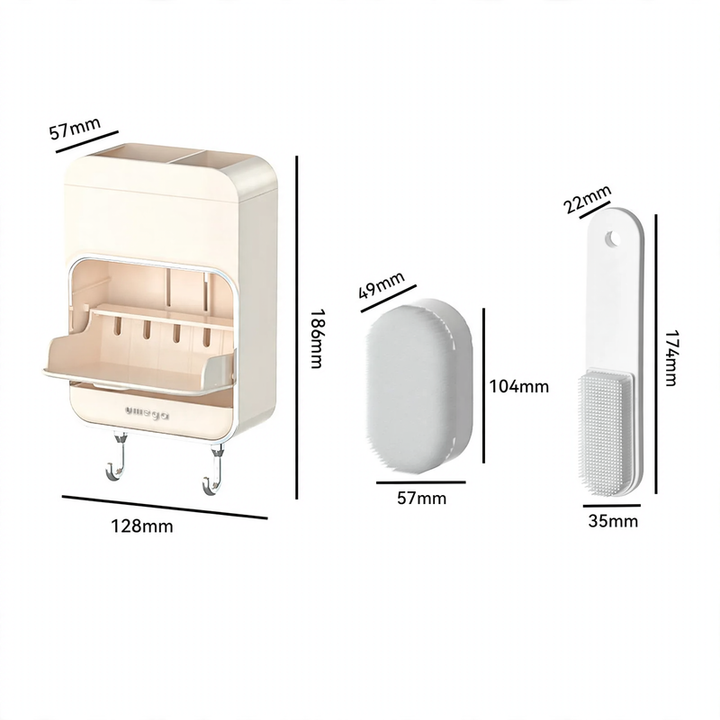 Soap box, wall mounted, with drain
