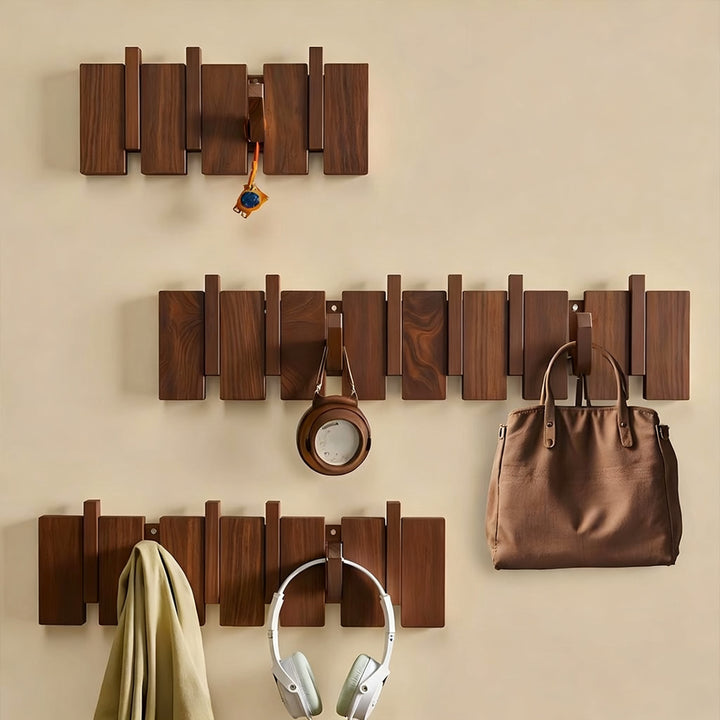 Wood wall coat rack made of beech, 3–12 hooks