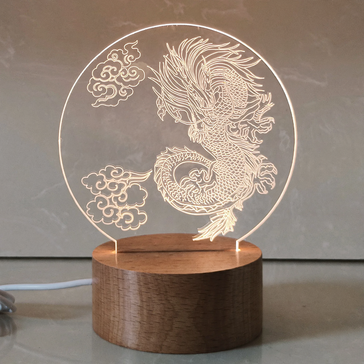 3D night light with acrylic shade, wooden base