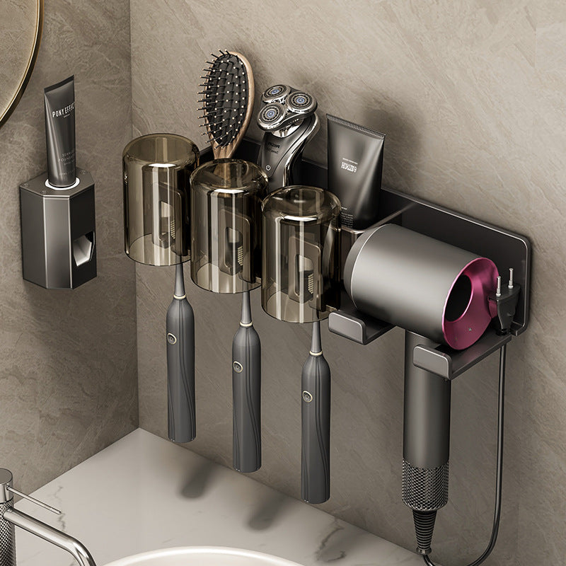 Toothbrush and hairdryer holder made of aluminum, suction cup