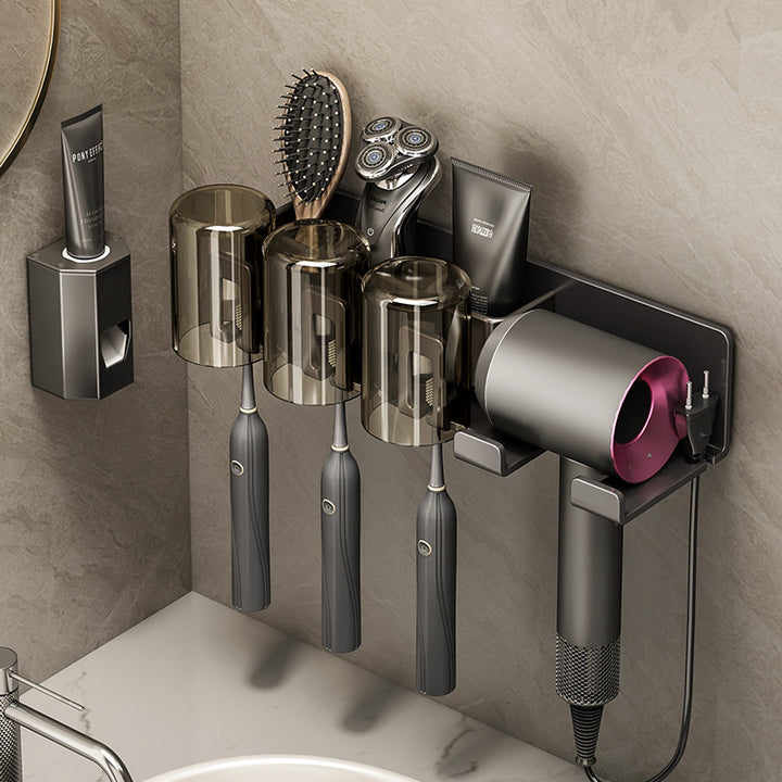 Toothbrush and hairdryer holder made of aluminum, suction cup