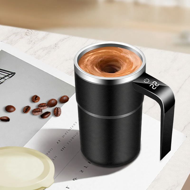 Electric stirring mixer cup, stainless steel, with lid
