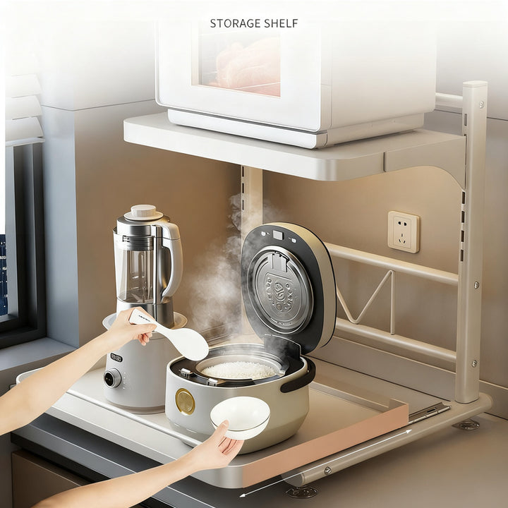 Microwave and kitchen appliance shelf, multi-tiered