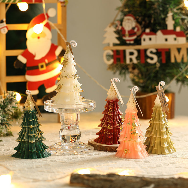 Scented candle Christmas tree made of soy wax with gold leaf