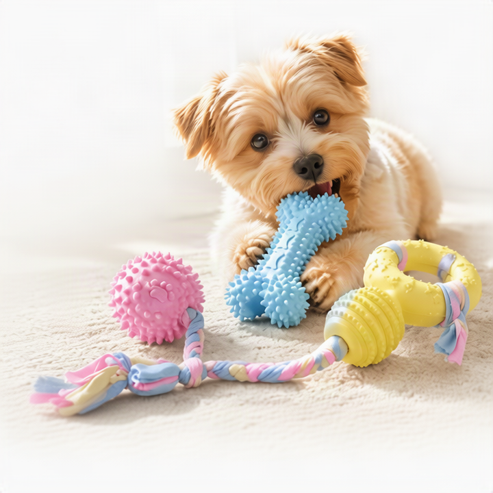 Rubber play ball for dogs with tail