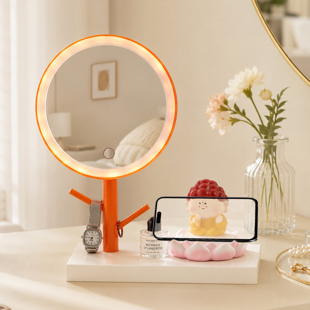 Makeup mirror with LED light and phone holder