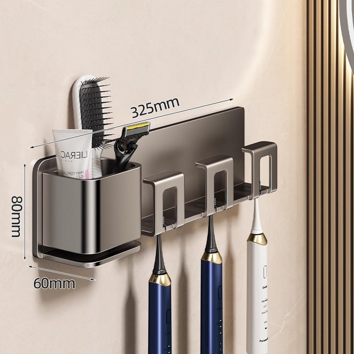 Aluminum toothbrush wall holder, hole-free