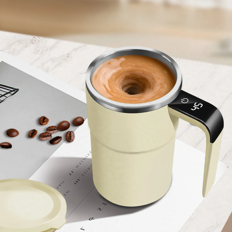Electric stirring mixer cup, stainless steel, with lid