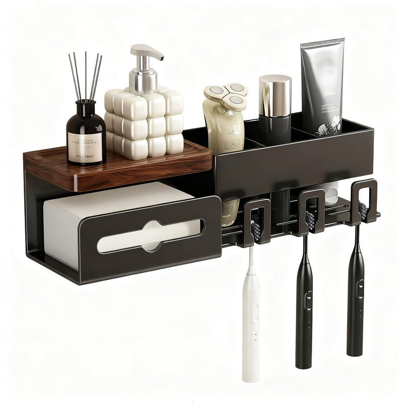 Toothbrush holder made of walnut wood, wall-mounted, no drilling
