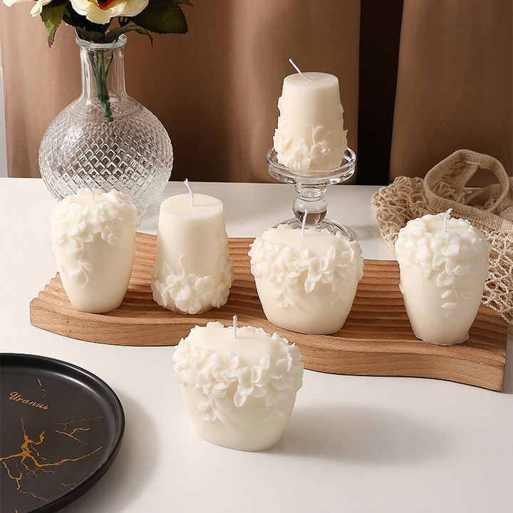 Handmade scented candle made of soy wax, flower shape
