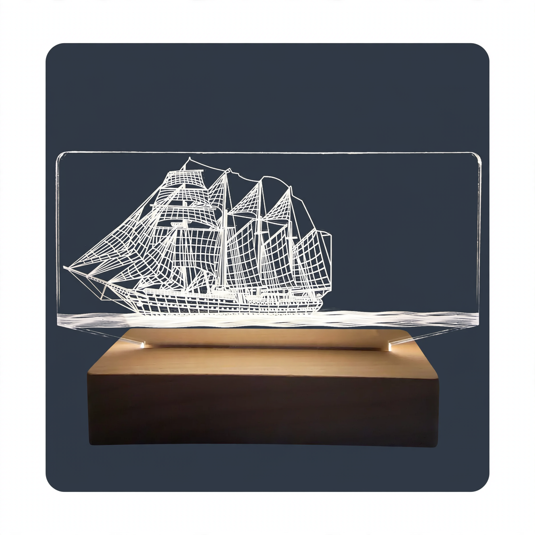 3D night light with wooden base, touch switch