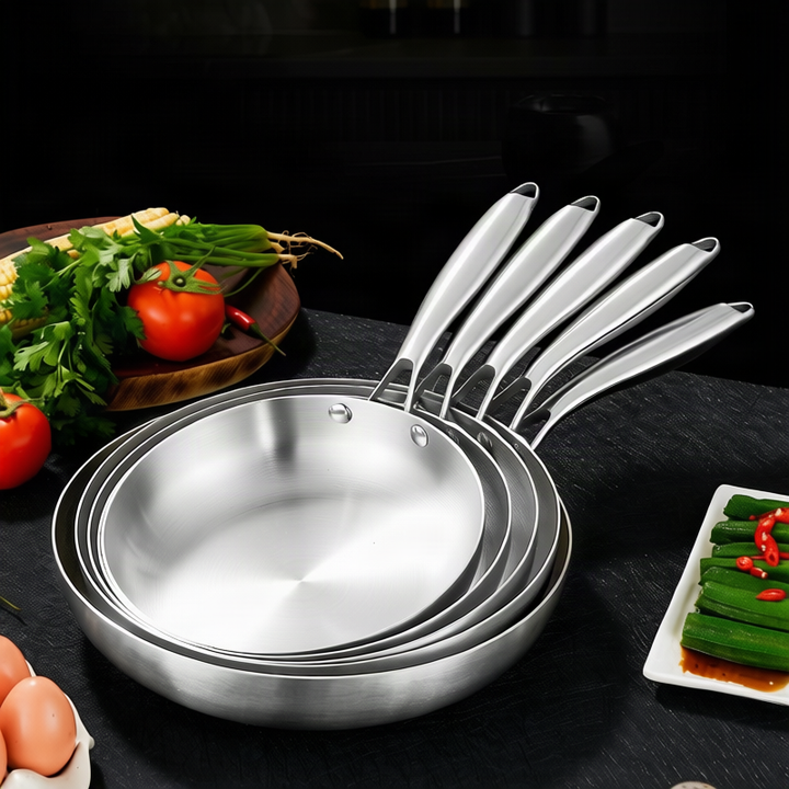 Frying pan stainless steel with glass lid, 3-layer