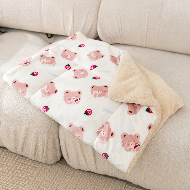 Flannel pet blanket with cartoon motifs