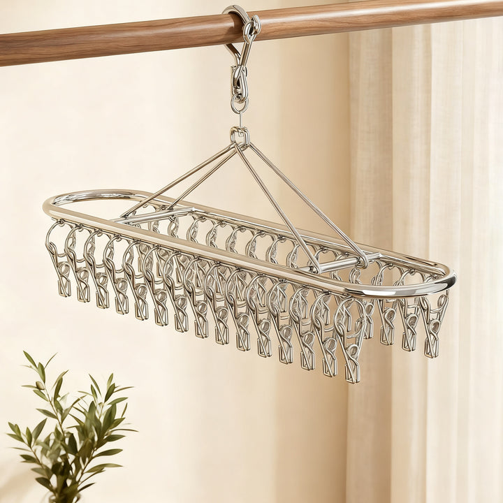 Stainless steel drying rack with 10, 20 or 30 clips