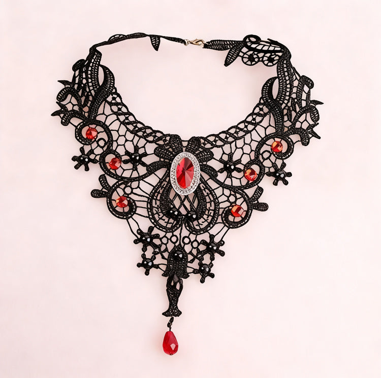 Fabric choker necklace, black, red or white