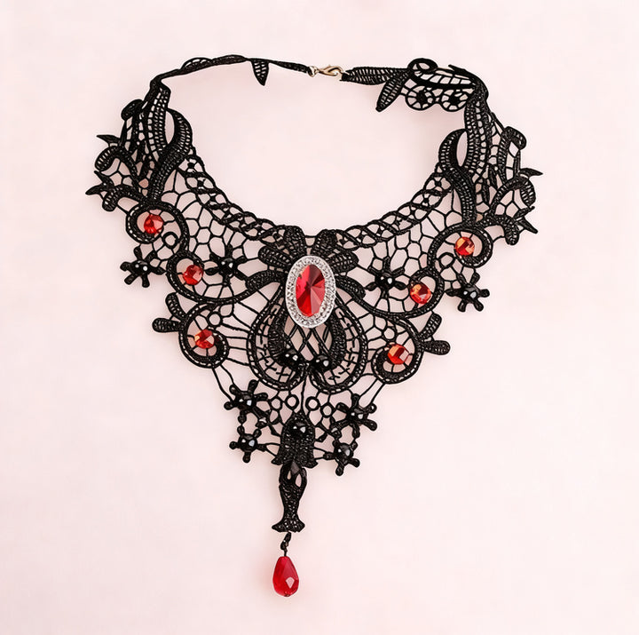 Fabric choker necklace, black, red or white