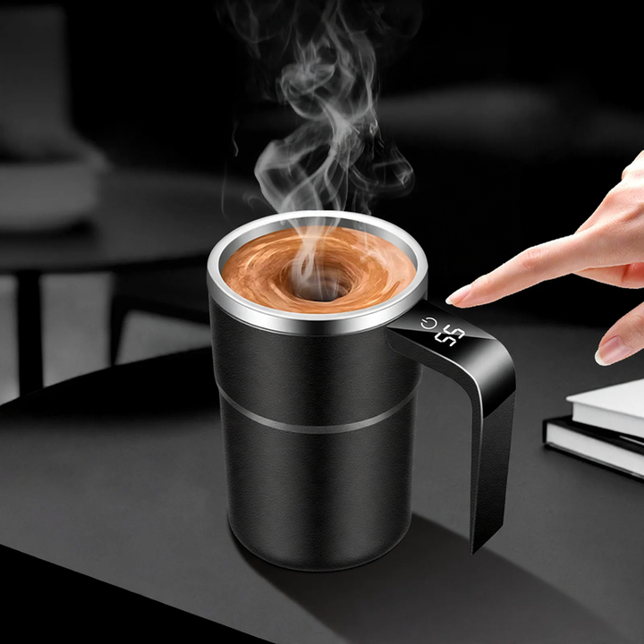 Electric stirring mixer cup, stainless steel, with lid