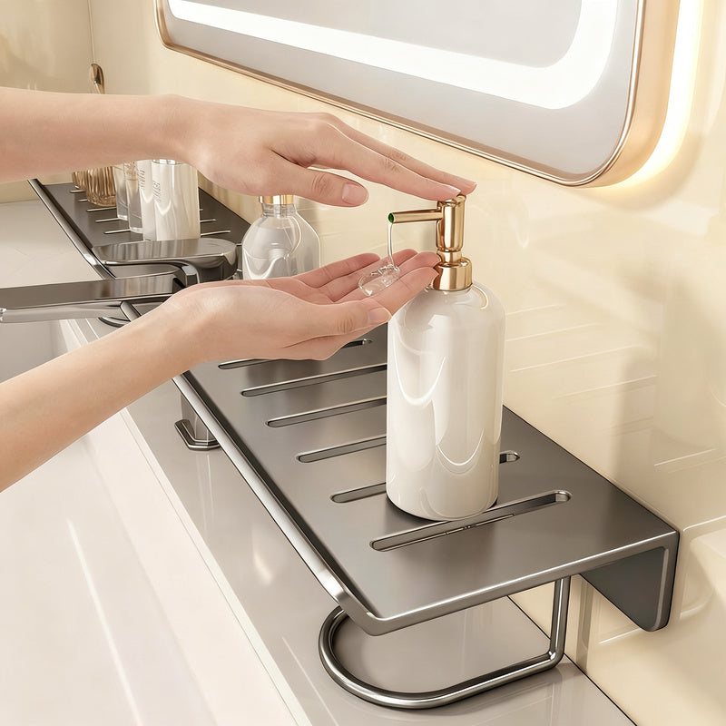 Wall shelf for sink, steel, without drilling