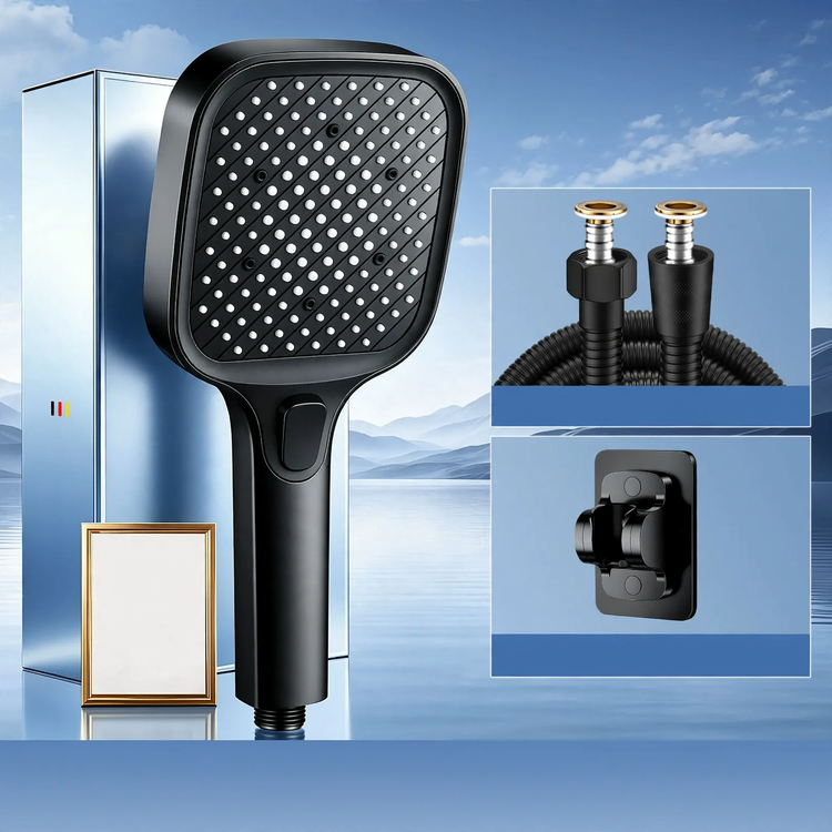 Square rain shower head with pressure boost, ABS, 3 functions