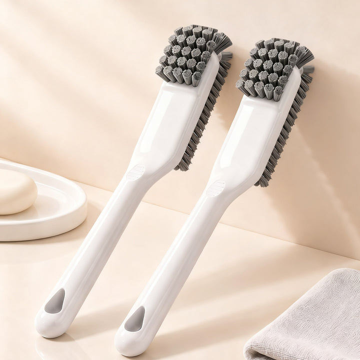Shoe brush with long handle, double-sided