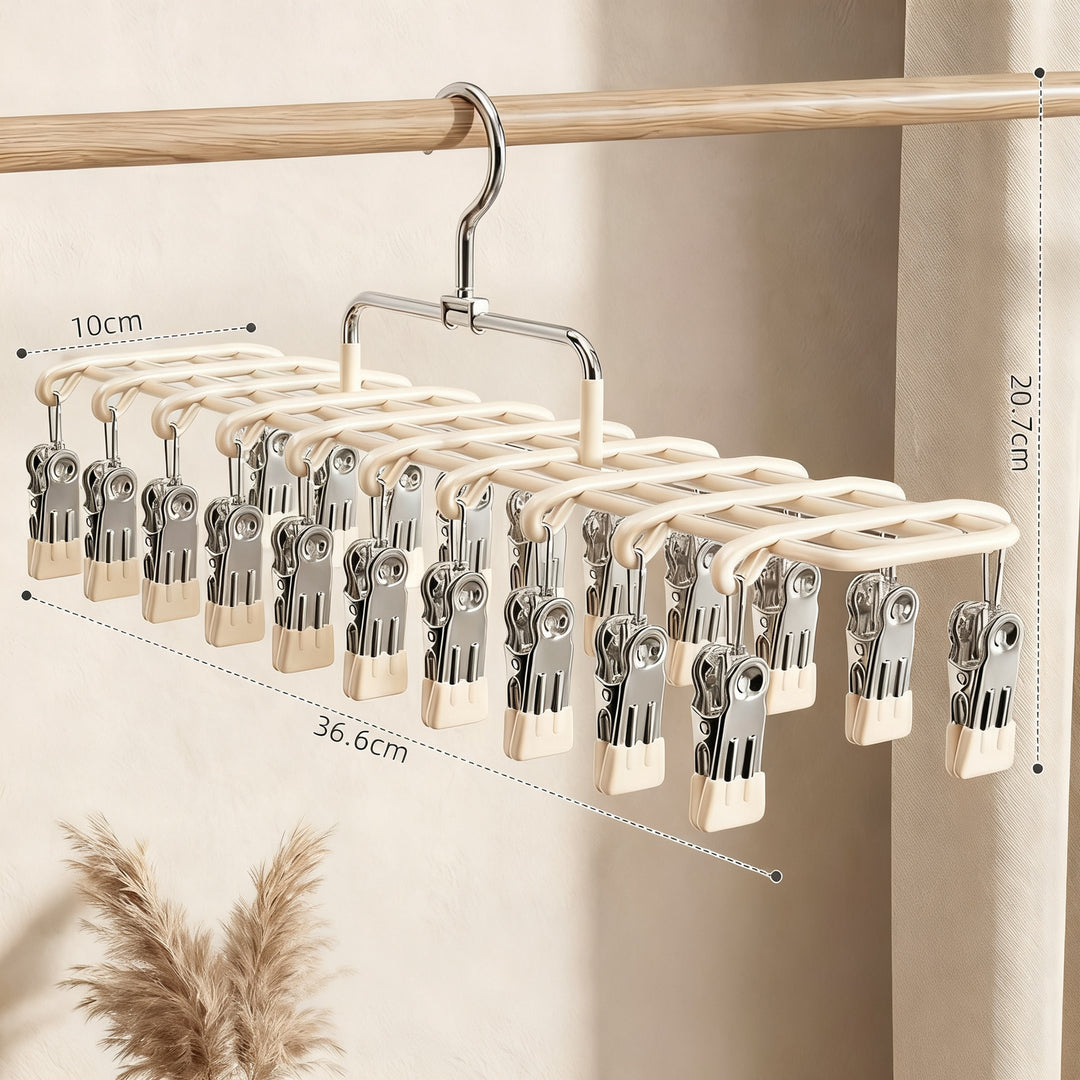 Stainless steel laundry rack with multiple clips