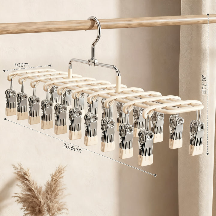 Stainless steel laundry rack with multiple clips