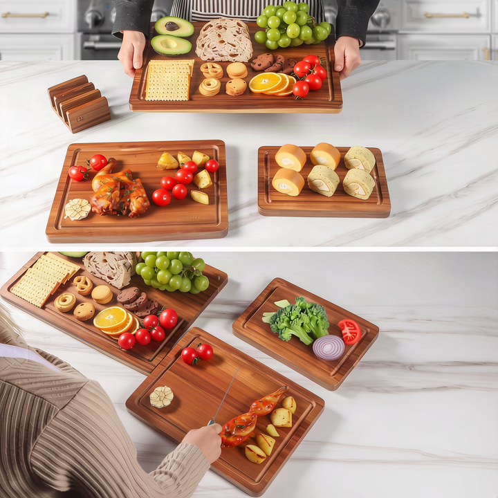 Wood cutting board, square, single or 3-piece set